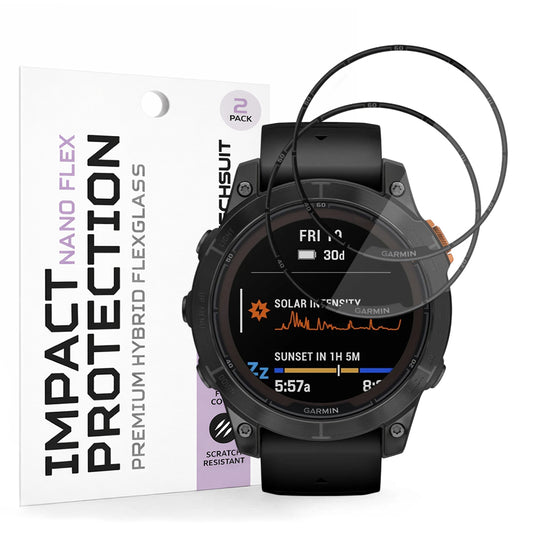 Techsuit Nano Flex -suojakalvo Garmin Fenix 7 Pro Solarille, 2 kappaleen setti, Muovi, Musta