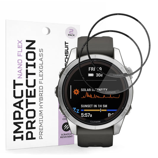 Techsuit Nano Flex -suojakalvo Garmin Fenix 7S Pro Solarille, 2 kappaleen setti, Muovi, Musta