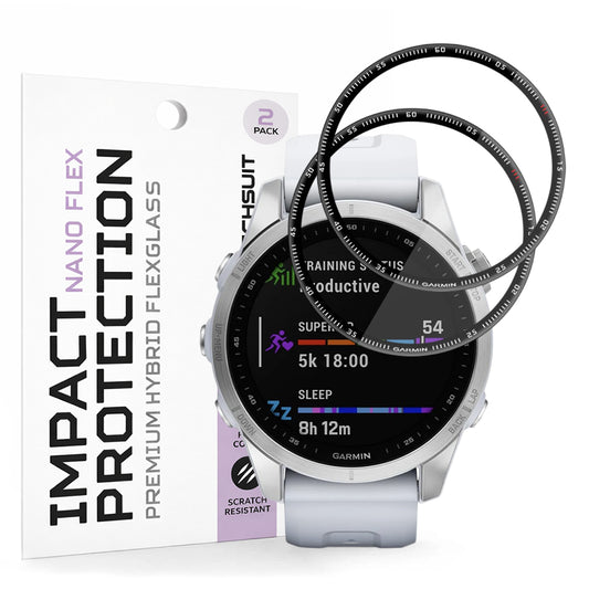 Techsuit Nano Flex -suojakalvo Garmin Fenix 7S:lle, 2 kappaleen setti, Muovi, Musta