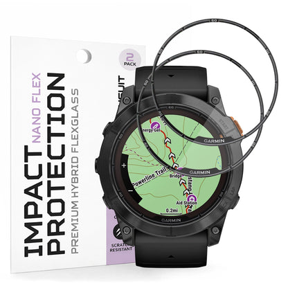 Techsuit Nano Flex -suojakalvo Garmin Fenix 7X Pro Solarille, 2 kappaleen setti, Muovi, Musta