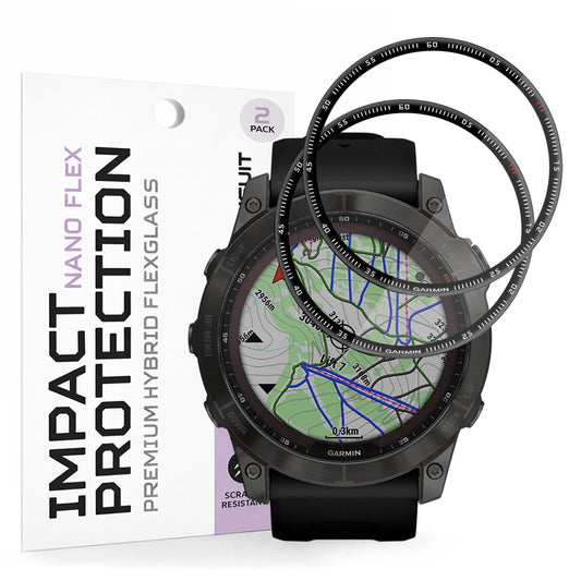 Techsuit Nano Flex -suojakalvo Garmin Fenix 7X:lle, 2 kappaleen setti, Muovi, Musta