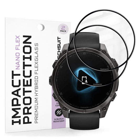 Techsuit Nano Flex -suojakalvo Garmin Fenix 8 Pro 47mm / 8 47mm, 2 kappaleen setti, Muovi, Musta