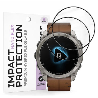Techsuit Nano Flex Protection Film for Garmin Fenix 8 Pro 51mm / 8 51mm, Set of 2 pieces, Plastic, Black