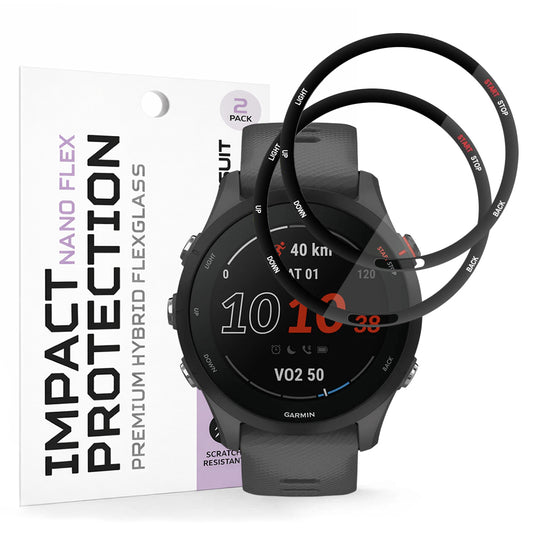 Techsuit Nano Flex -suojakalvo Garmin Forerunner 255 Music / 255 -laitteelle, 2 kappaleen setti, Muovi, Musta