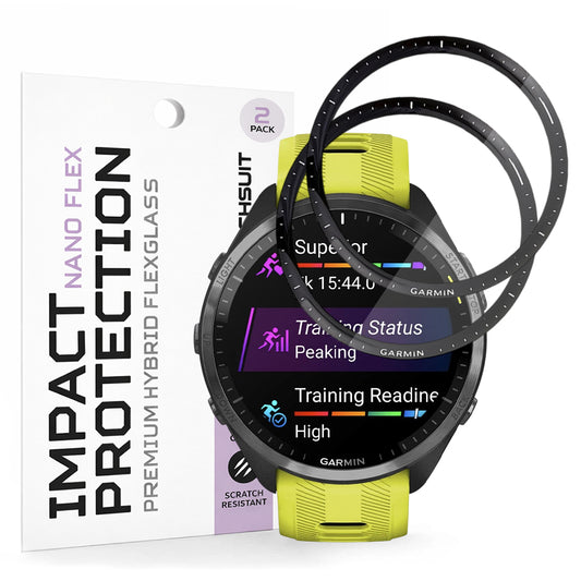 Techsuit Nano Flex -suojakalvo Garmin Forerunner 965:lle, 2 kappaleen setti, Muovi, Musta