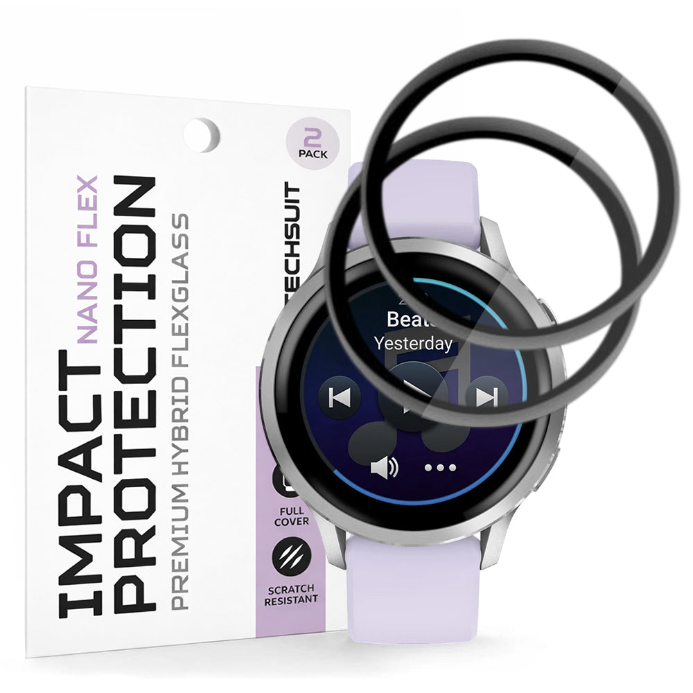 Techsuit Nano Flex -suojakalvo Garmin Venu 4 41mm:lle, 2 kappaleen setti, Muovi, Musta