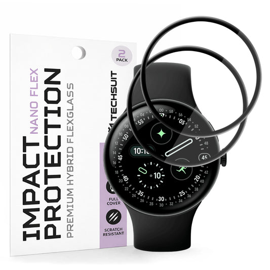 Techsuit Nano Flex -suojakalvo Google Pixel Watch 4 45mm:lle, 2 kappaleen setti, Muovi, Musta