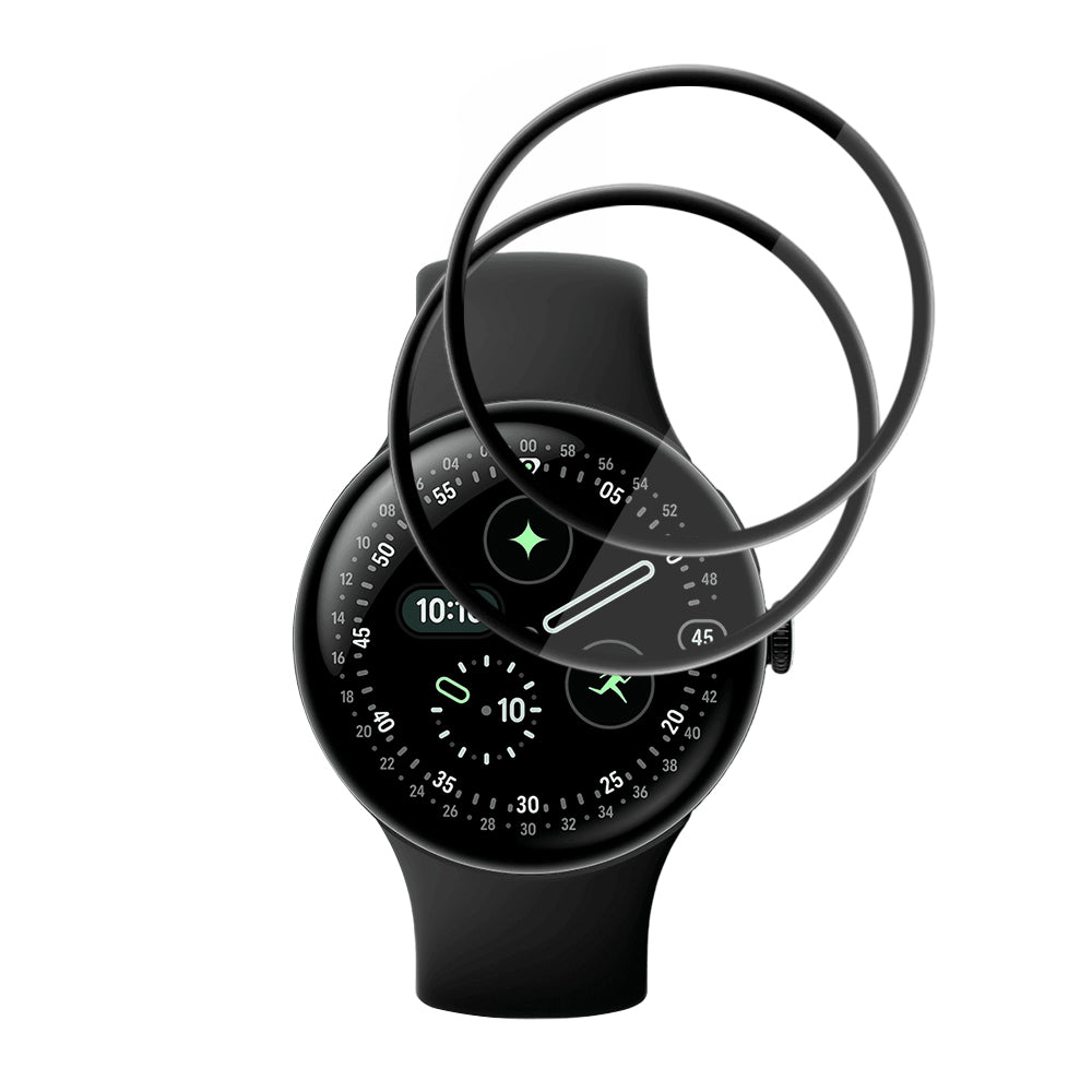 Techsuit Nano Flex -suojakalvo Google Pixel Watch 4 45mm:lle, 2 kappaleen setti, Muovi, Musta