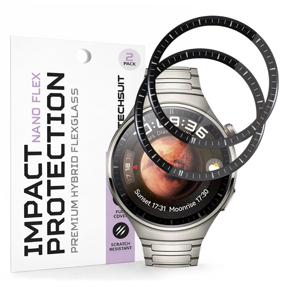 Techsuit Nano Flex -suojakalvo Huawei Watch 4 Prolle, 2 kappaleen setti, Muovi, Musta