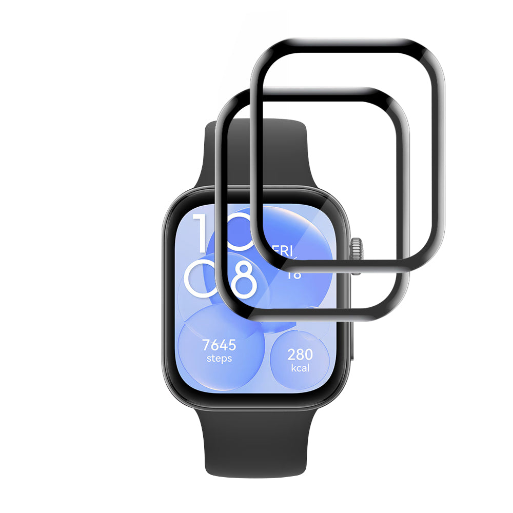 Techsuit Nano Flex -suojakalvo Huawei Watch Fit 3:lle, 2 kappaleen setti, Muovi, Musta