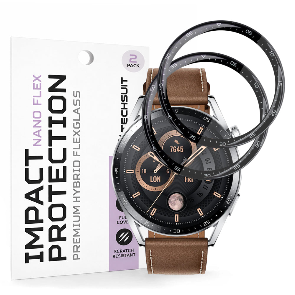 Techsuit Nano Flex -suojakalvo Huawei Watch GT 3 46mm:lle, 2 kappaleen setti, Muovi, Musta