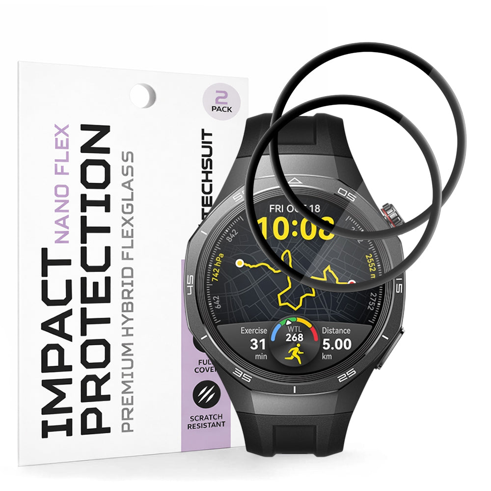 Techsuit Nano Flex -suojakalvo Huawei Watch GT 5 Pro 46mm -kelloon, 2 kappaleen setti, Muovi, Musta