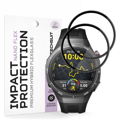 Techsuit Nano Flex -suojakalvo Huawei Watch GT 5 Pro 46mm -kelloon, 2 kappaleen setti, Muovi, Musta