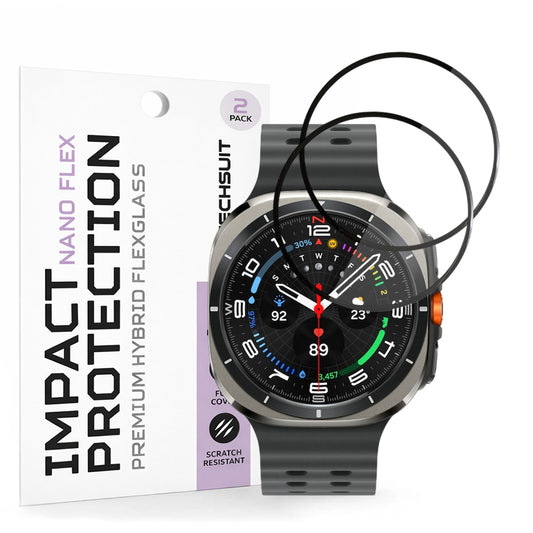 Techsuit Nano Flex -suojakalvo Samsung Galaxy Watch Ultra -kelloon, 2 kappaleen setti, Muovi, Musta