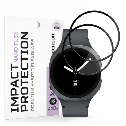Techsuit Nano Flex -suojakalvo Samsung Galaxy Watch8 40mm:lle, 2 kappaleen setti, Muovi, Musta