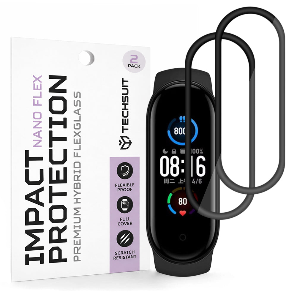 Techsuit Nano Flex -suojakalvo Xiaomi Smart Band 6 / 5:lle, 2 kappaleen setti, Muovi, Musta