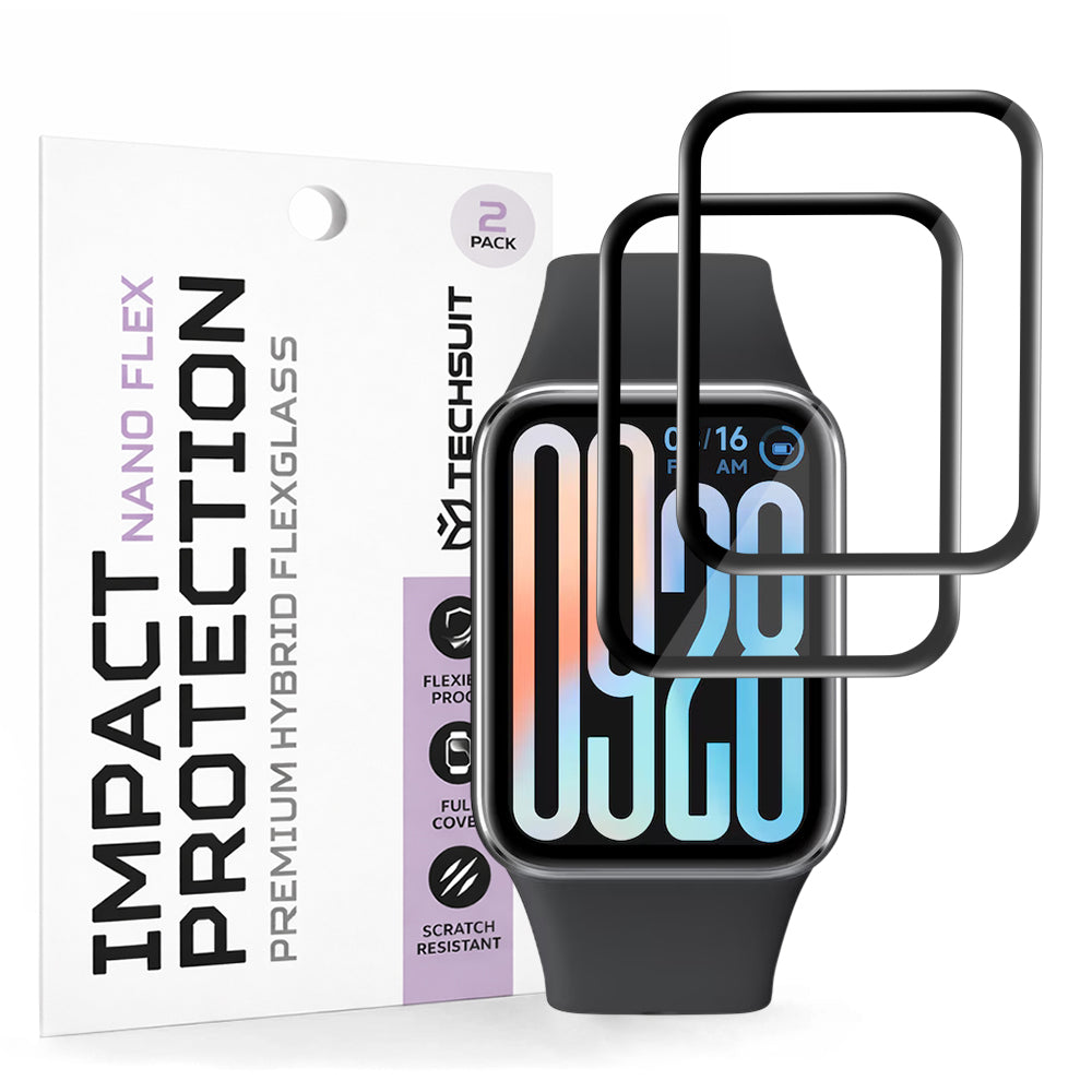 Techsuit Nano Flex -suojakalvo Xiaomi Smart Band 9 Prolle, 2 kappaleen setti, Muovi, Musta