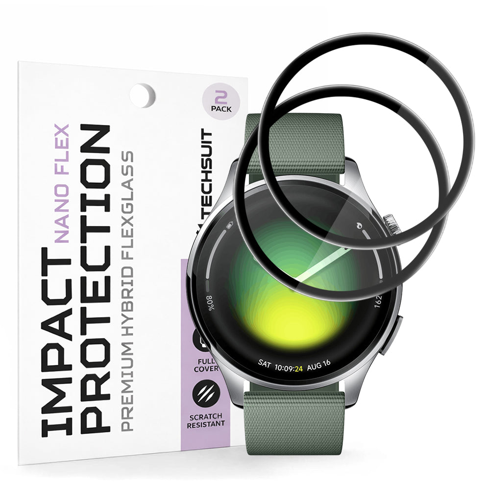 Techsuit Nano Flex -suojakalvo Xiaomi Watch 5:lle, 2 kappaleen setti, Muovi, Musta