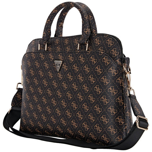 Guess 4G Triangle Logo -laukku 15 tuuman kannettavalle tietokoneelle, musta ruskea