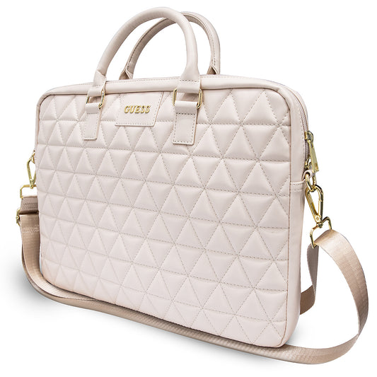 Guess Quilted -laukku 15 tuuman kannettavalle tietokoneelle, vaaleanpunainen
