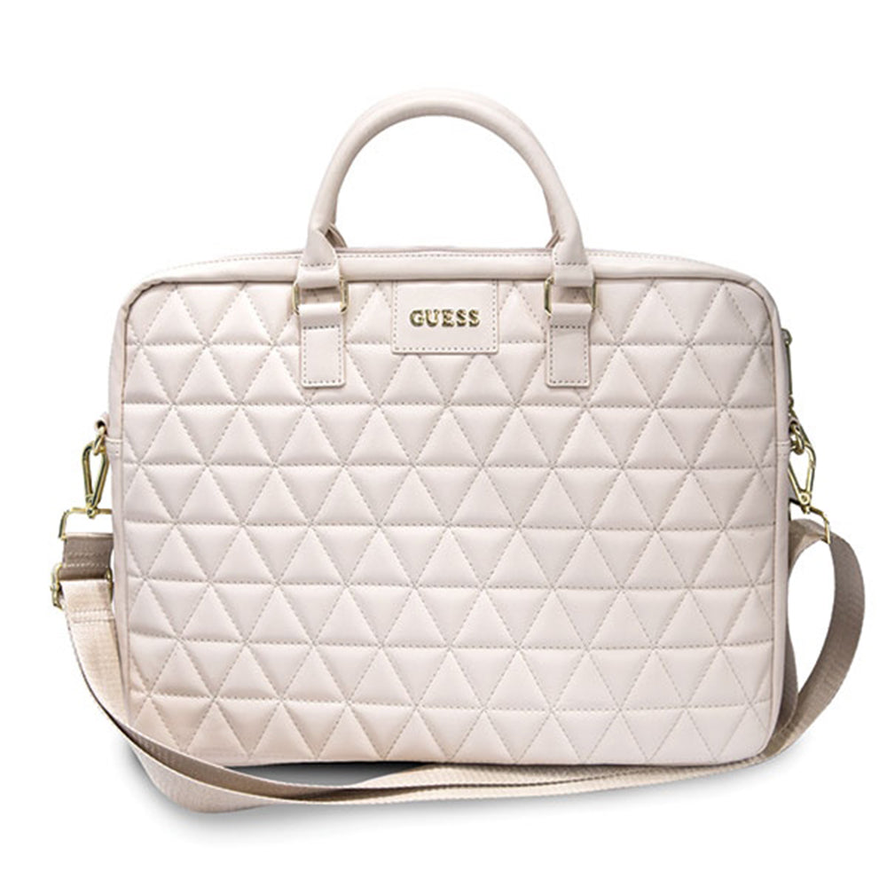 Guess Quilted -laukku 15 tuuman kannettavalle tietokoneelle, vaaleanpunainen