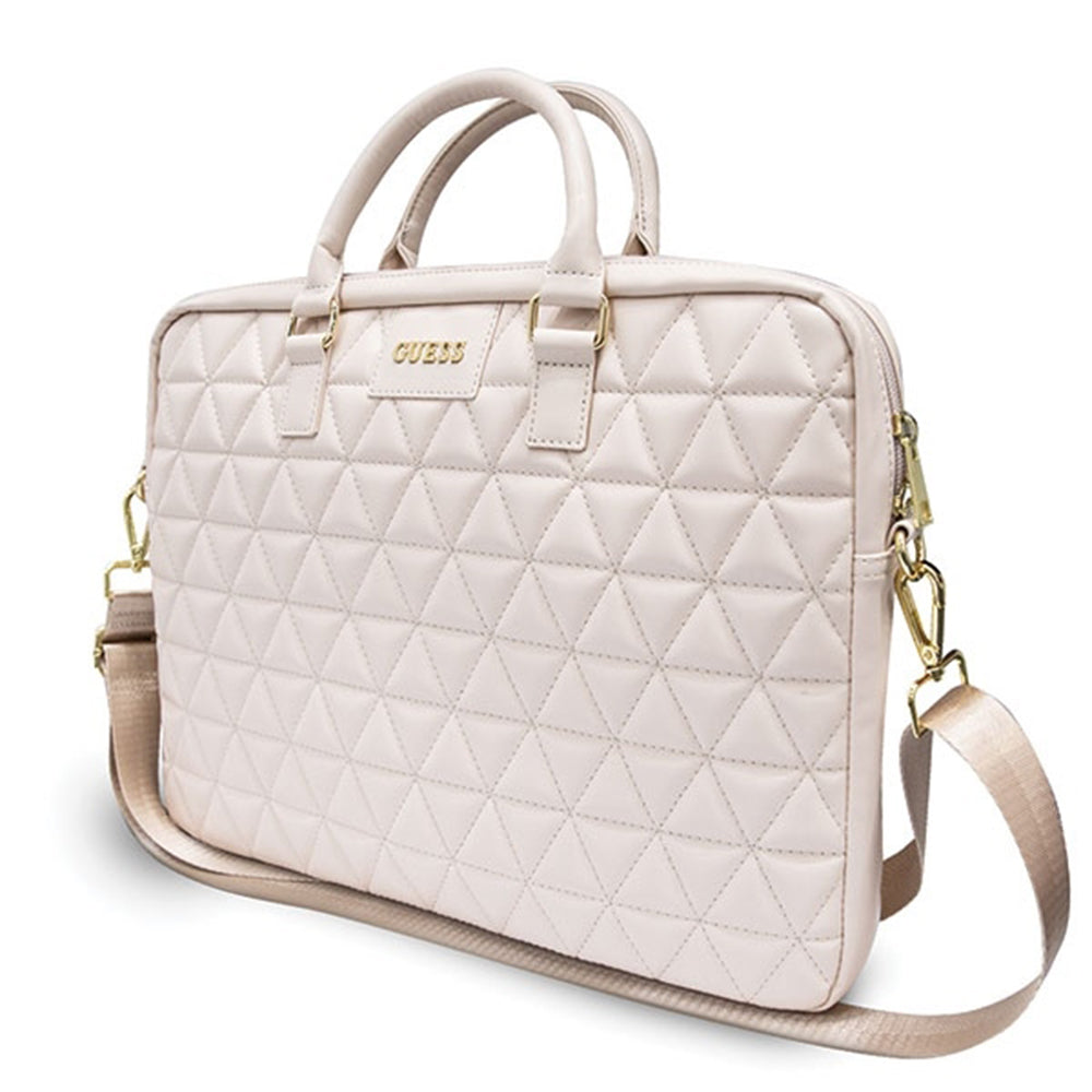Guess Quilted -laukku 15 tuuman kannettavalle tietokoneelle, vaaleanpunainen