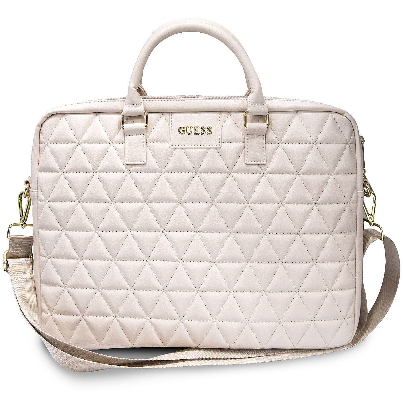 Guess Quilted -laukku 15 tuuman kannettavalle tietokoneelle, vaaleanpunainen