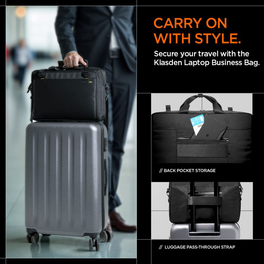 Spigen Klasden -laukku 16 tuuman kannettavalle tietokoneelle, musta