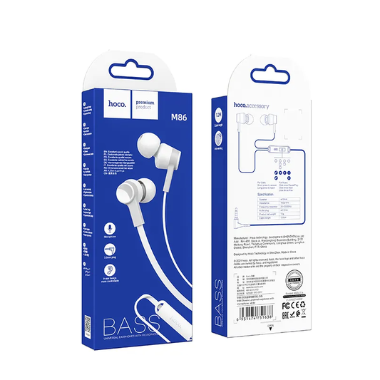 Handsfree 3.5mm HOCO M86, Valkoinen