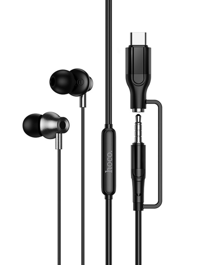 Handsfree 3,5 mm / USB-C HOCO M119A, Musta