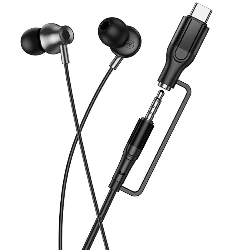 Handsfree 3,5 mm / USB-C HOCO M119A, Musta