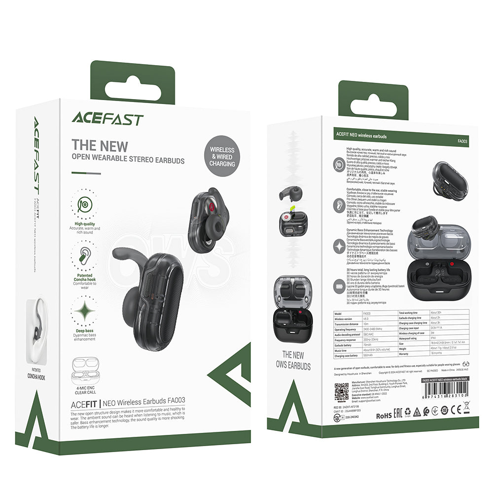 Handsfree Bluetooth Acefast Acefit Neo, TWS, Musta