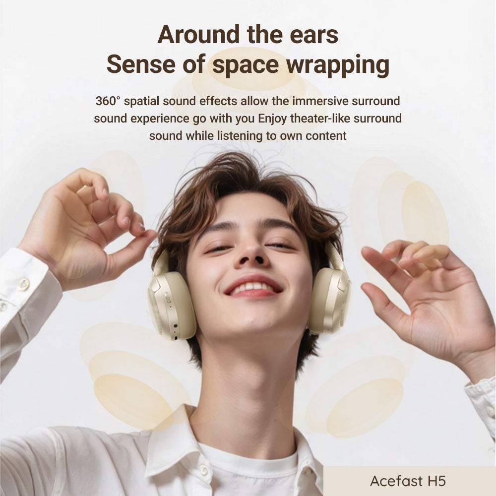 Handsfree Bluetooth Acefast H5, A2DP, ANC, Valkoinen