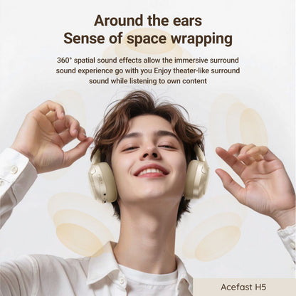 Handsfree Bluetooth Acefast H5, A2DP, ANC, Valkoinen
