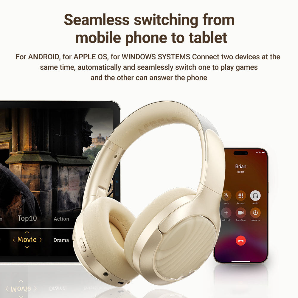 Handsfree Bluetooth Acefast H5, A2DP, ANC, Valkoinen