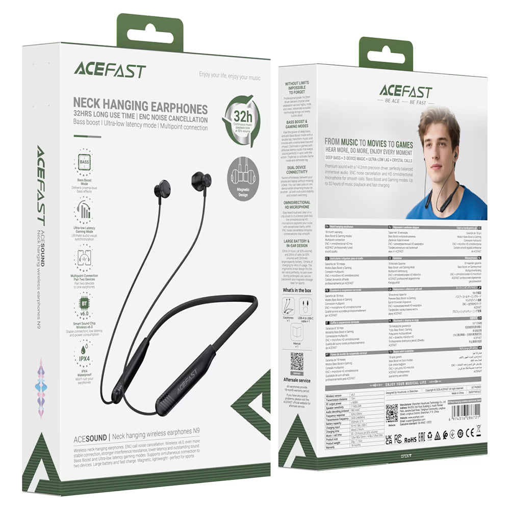 Handsfree Bluetooth Acefast N9, A2DP, Musta