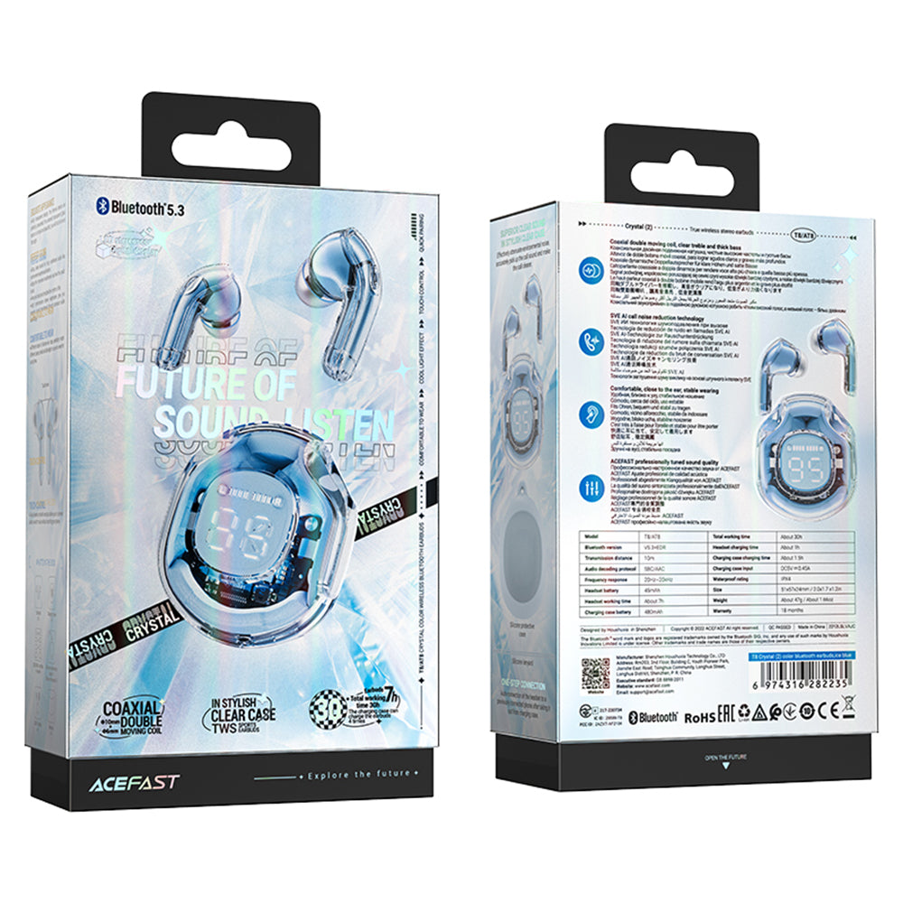 Handsfree Bluetooth Acefast T8, TWS, Sininen