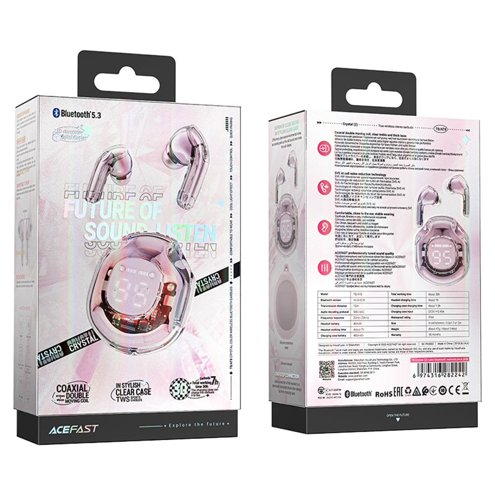 Handsfree Bluetooth Acefast T8, TWS, Pinkki