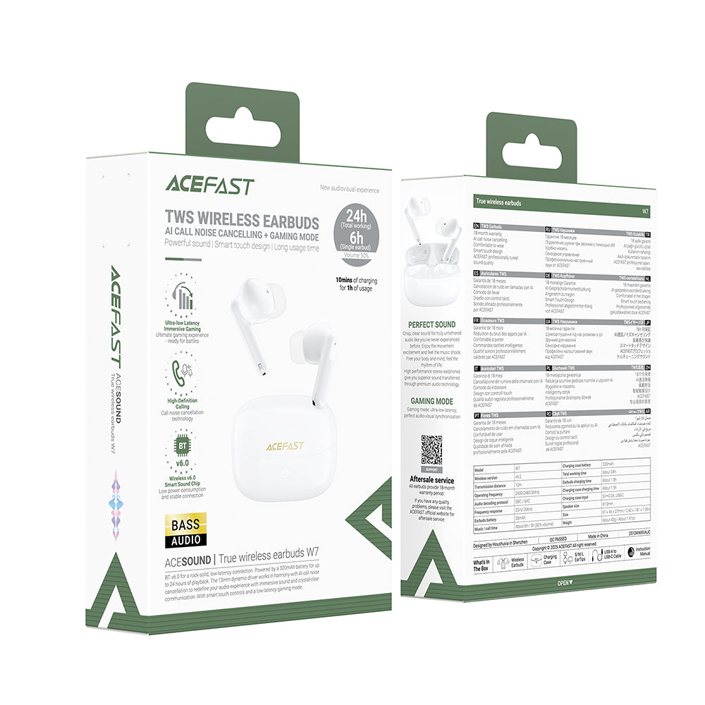 Handsfree Bluetooth Acefast W7, TWS, Valkoinen