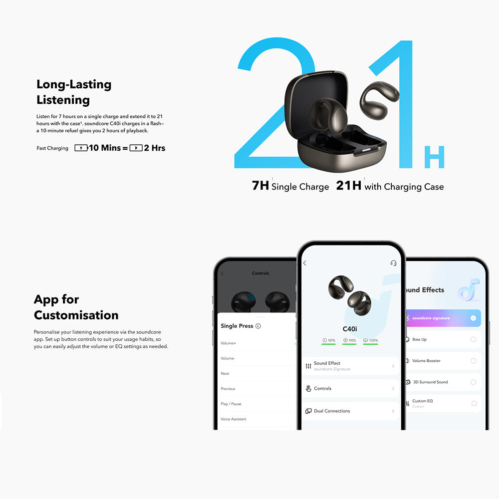 Handsfree Bluetooth Anker SoundCore C40i, TWS, MultiPoint, Musta A3331GZ1