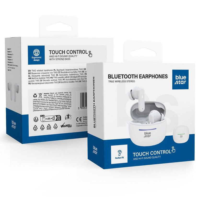 Handsfree Bluetooth Blue Star BK44, TWS, Valkoinen