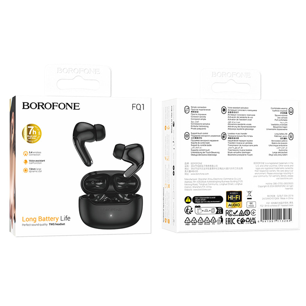 Handsfree Bluetooth Borofone FQ1 Shine, TWS, Musta