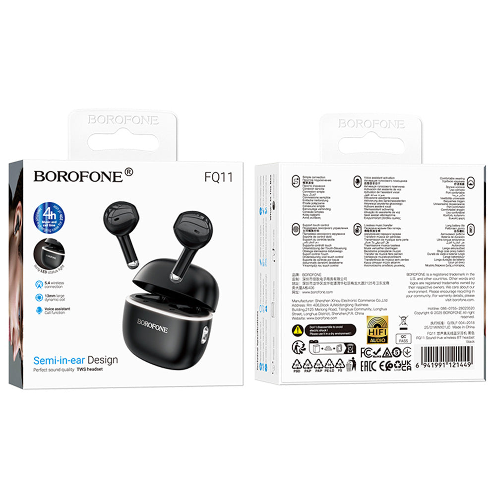 Handsfree Bluetooth Borofone FQ11 Sound, TWS, Musta
