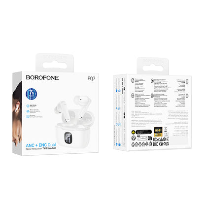Handsfree Bluetooth Borofone FQ7 Treasure, TWS, ANC, MultiPoint, Valkoinen