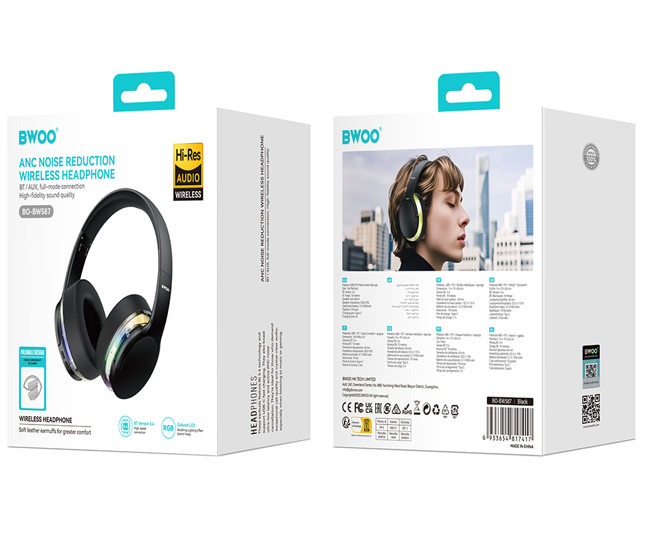 Handsfree Bluetooth BWOO BO-BW587, A2DP, ANC, Musta