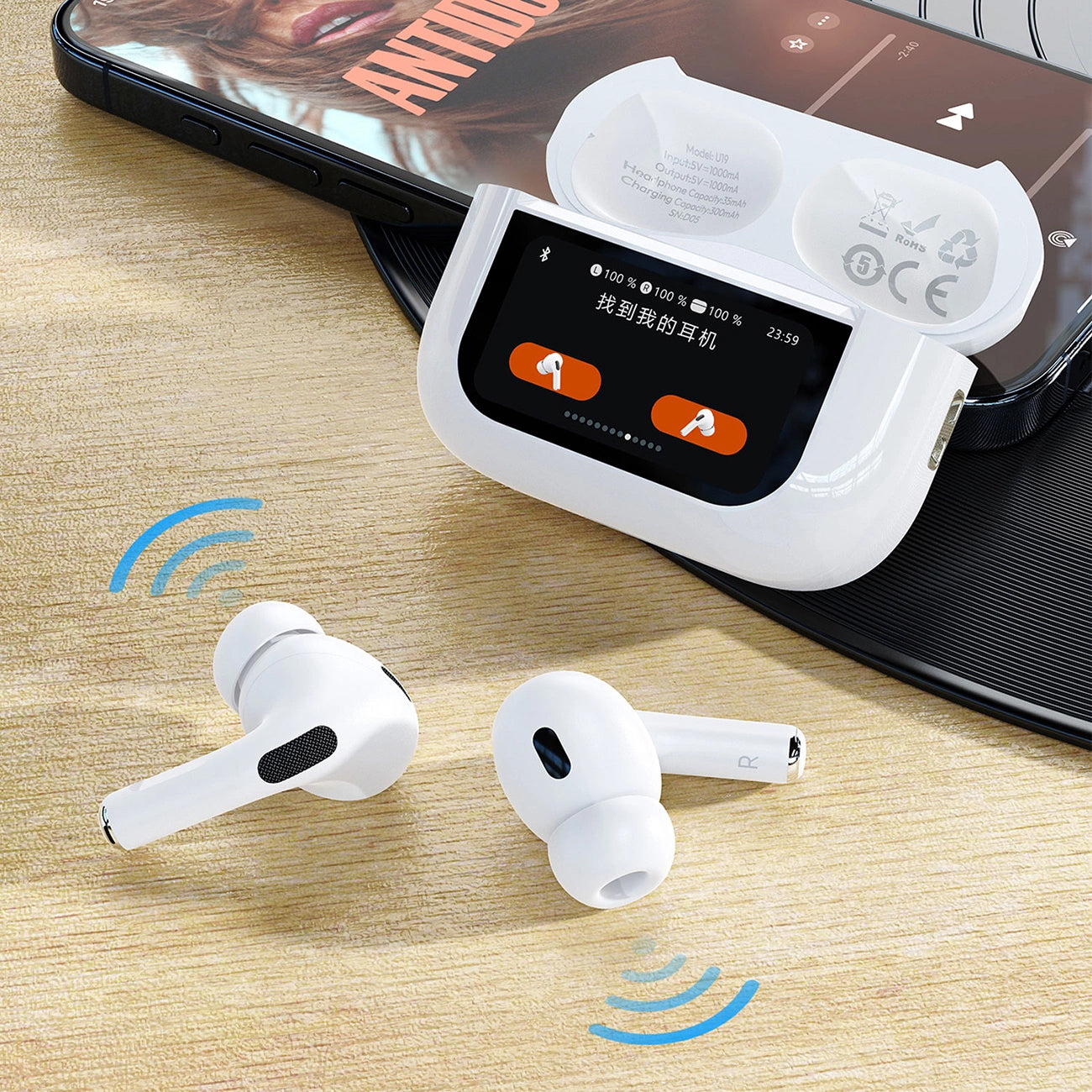 Handsfree Bluetooth Dudao U19 Display, TWS, Valkoinen
