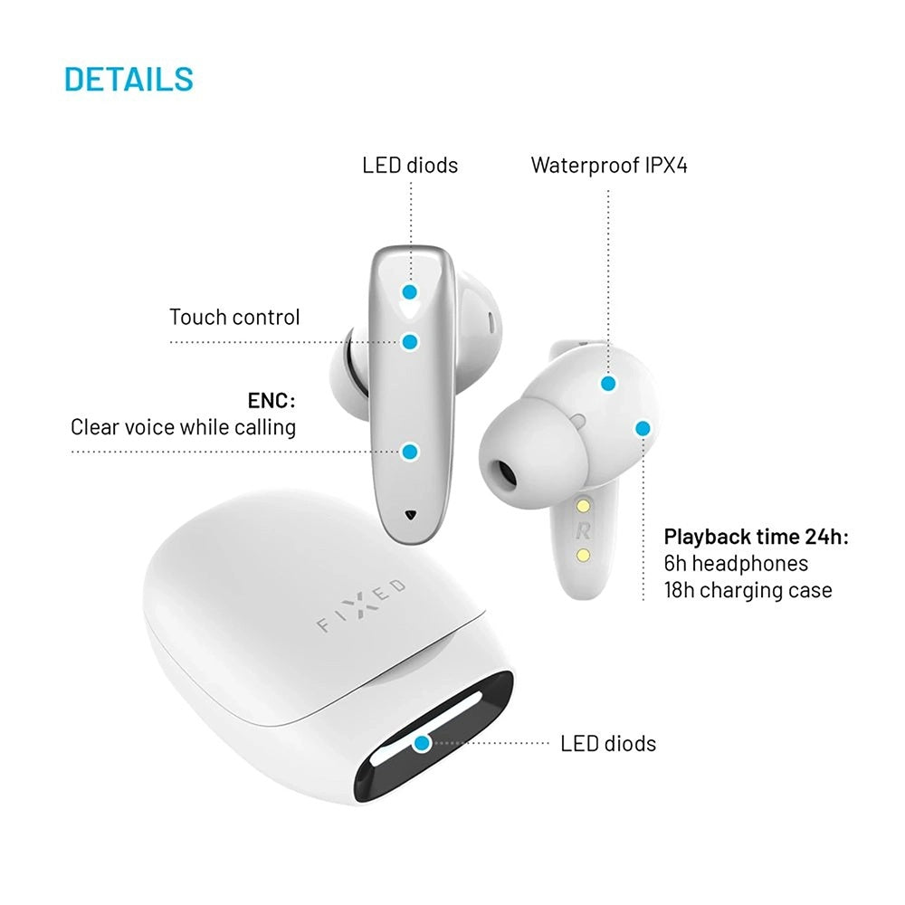 Handsfree Bluetooth Fixed Pods, TWS, Valkoinen