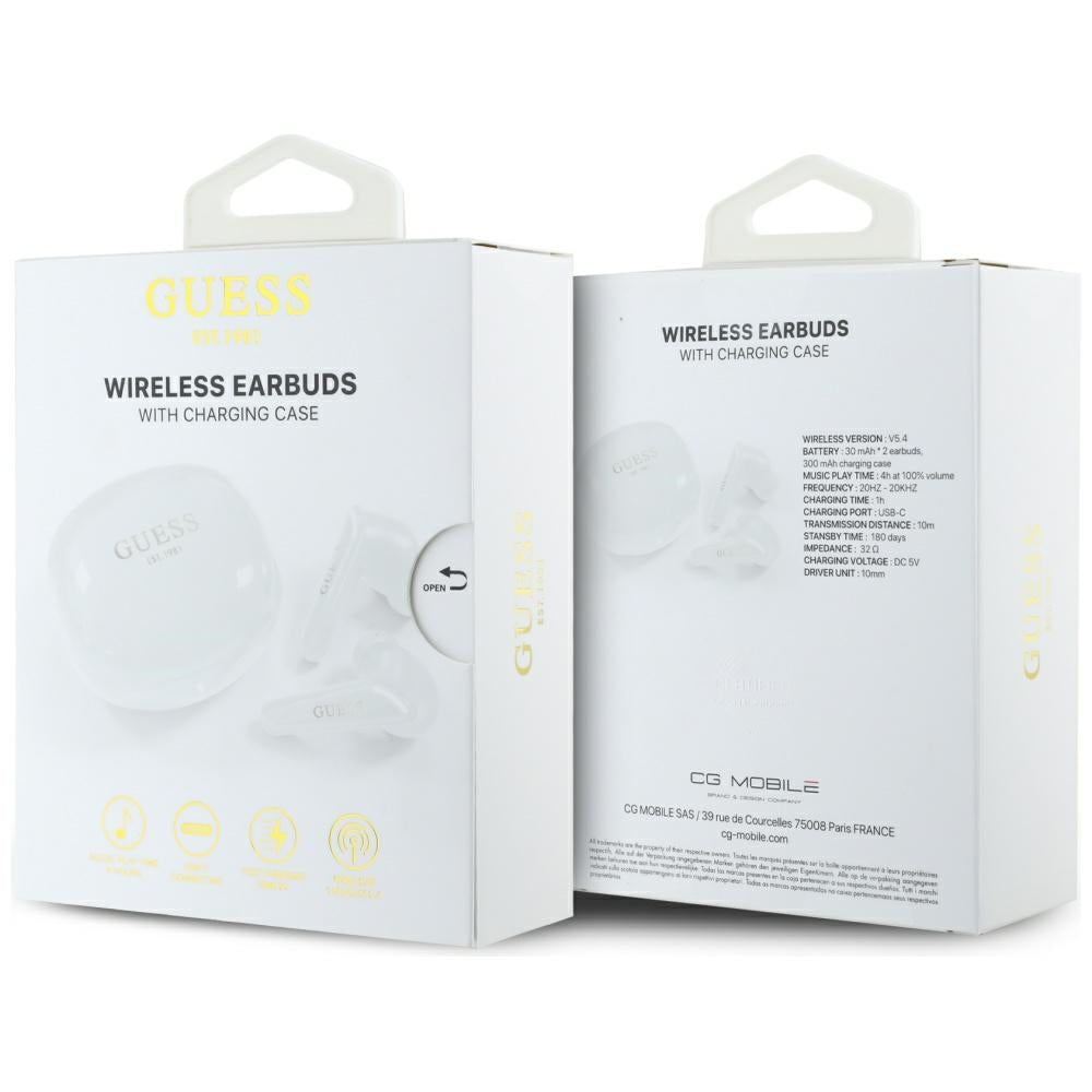 Handsfree Bluetooth Guess Flat Classic Logo Electroplated, TWS, Valkoinen