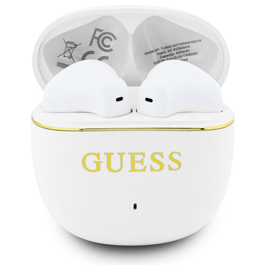 Handsfree Bluetooth Guess Glossy Gold Line Classic, TWS, Valkoinen
