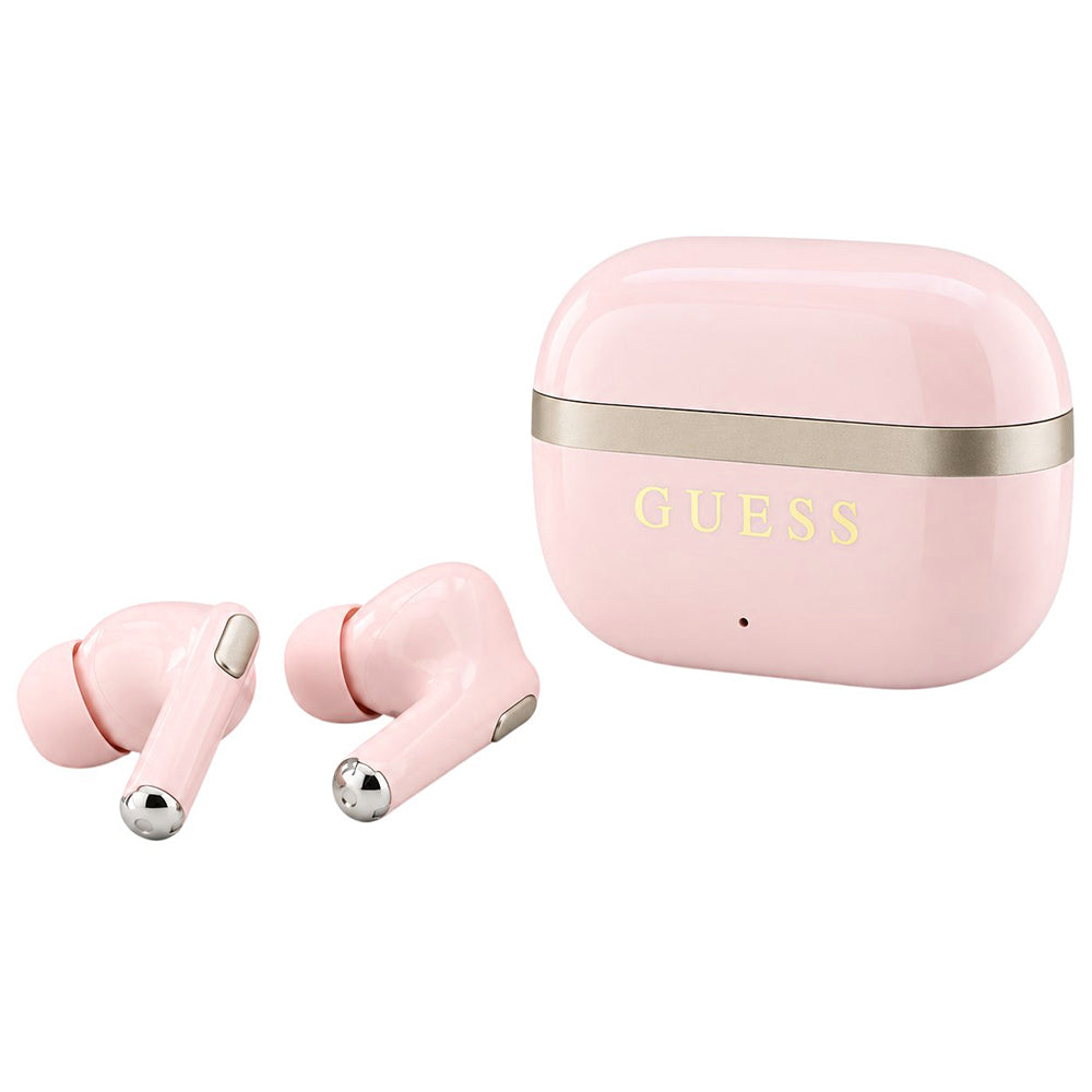 Guess Glossy Gold Line Printed Classic Logo -Bluetooth-handsfree-kuulokkeet, TWS, vaaleanpunainen